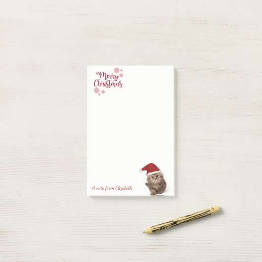 Frohe Weihnachten, Katze mit Weihnachtsmannmütze P Post-it Klebezettel (Auf Schreibtisch)