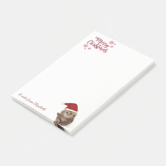 Frohe Weihnachten, Katze mit Weihnachtsmannmütze P Post-it Klebezettel (angewinkelt)