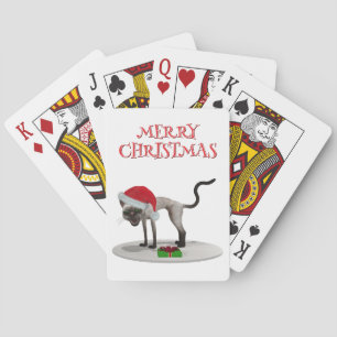 Frohe Weihnachten. Katze mit Weihnachtsmannmütze Spielkarten
