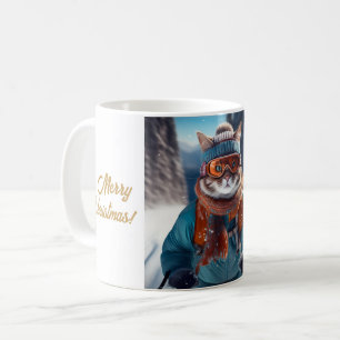 Frohe Weihnachten Katze Ski fahren Kaffeetasse