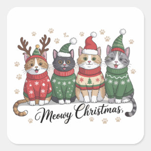 Frohe Weihnachten Katze Süße Katzen mit Weihnachts Quadratischer Aufkleber