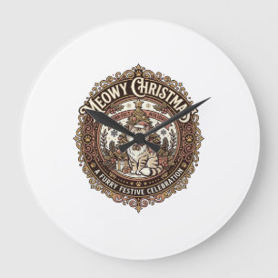 Frohe Weihnachten Katze Weihnachten Vintage Vektor Große Wanduhr