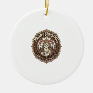 Frohe Weihnachten Katze Weihnachten Vintage Vektor Keramik Ornament
