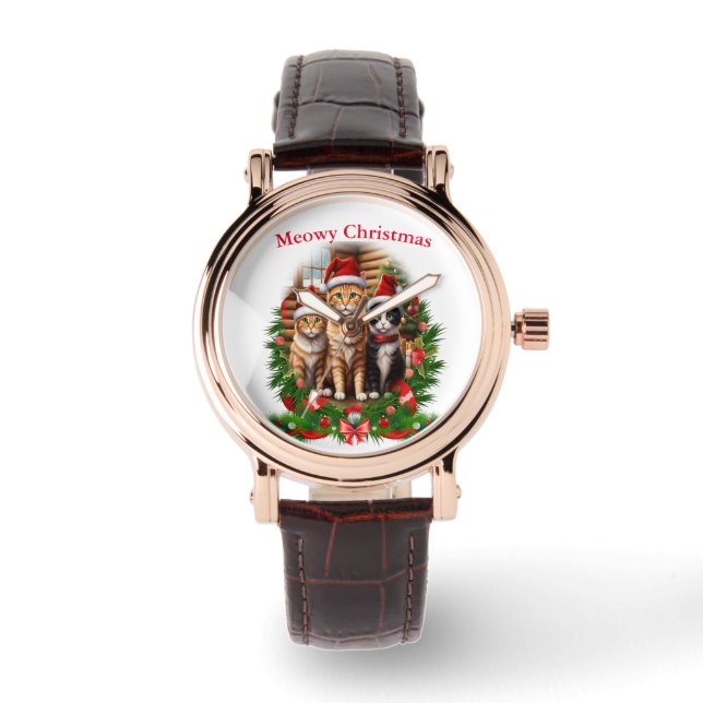 Frohe Weihnachten Katzen Armbanduhr (Vorderseite)