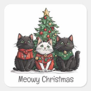 Frohe Weihnachten Katzen Feiertagsbaum Quadratischer Aufkleber