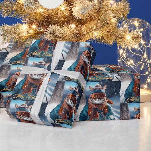Frohe Weihnachten Katzen Ski Geschenkpapier (Feiertage)