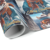 Frohe Weihnachten Katzen Ski Geschenkpapier (Rolleneckpunkt)