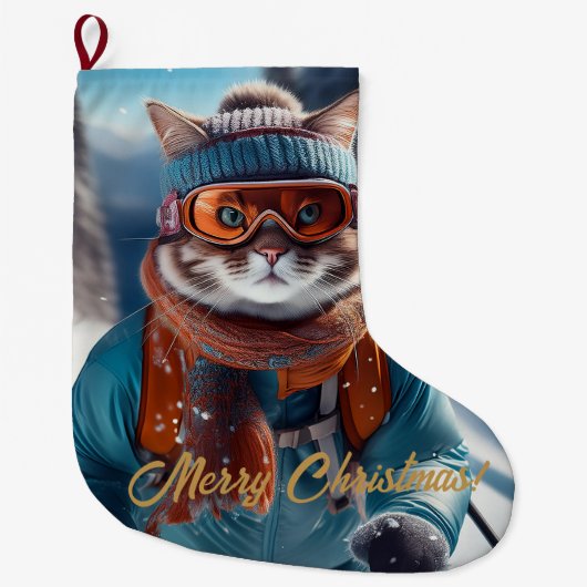 Frohe Weihnachten Katzen Ski Großer Weihnachtsstrumpf (Vorderseite)