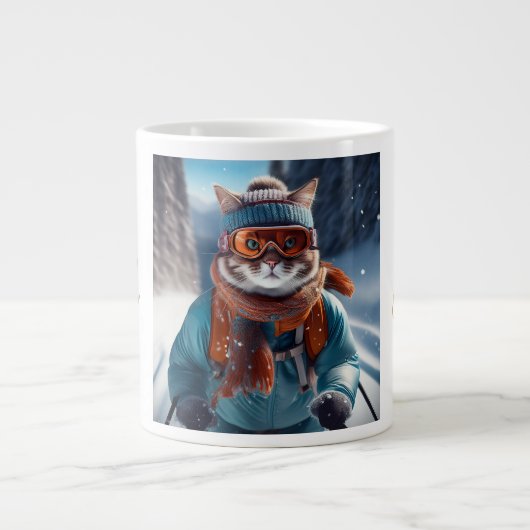 Frohe Weihnachten Katzen Ski Jumbo-Tasse (Vorderseite)