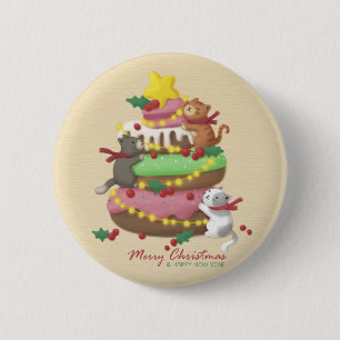 Frohe Weihnachten: Katzen und Süßigkeiten Illustra Button