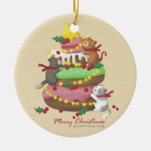 Frohe Weihnachten: Katzen und Süßigkeiten Illustra Keramik Ornament