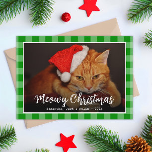 Frohe Weihnachten Katzenfoto & Schrift auf grünem 