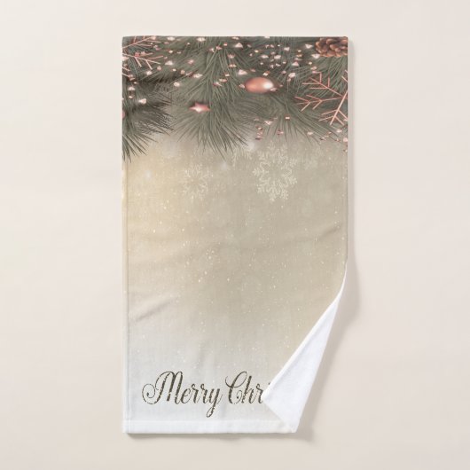 Frohe Weihnachten, KiefernbäumeBälle, Schneeflocke Badhandtuch Set (Handtuch)