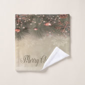 Frohe Weihnachten, KiefernbäumeBälle, Schneeflocke Badhandtuch Set (Waschlappen)