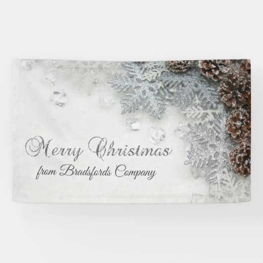 Frohe Weihnachten, Kiefernfüße, Schneeflocken Banner (Horizontal)