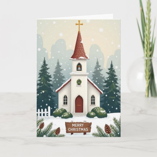 Frohe Weihnachten Kirche Schnee Karte (Vorderseite)