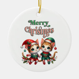 Frohe Weihnachten Kitten Elves Keramik Ornament
