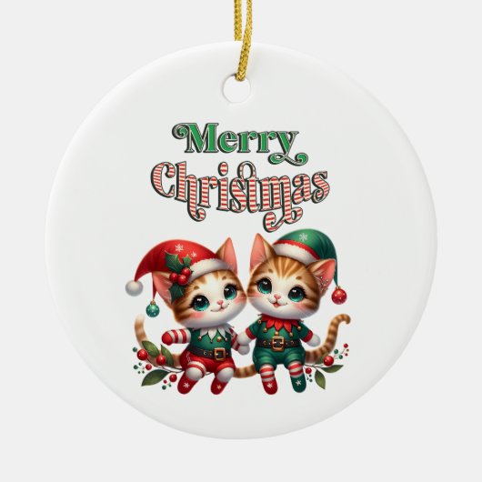Frohe Weihnachten Kitten Elves Keramik Ornament (Vorne)