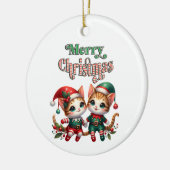 Frohe Weihnachten Kitten Elves Keramik Ornament (Links)