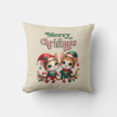 Frohe Weihnachten Kitten Elves Kissen (Vorderseite)