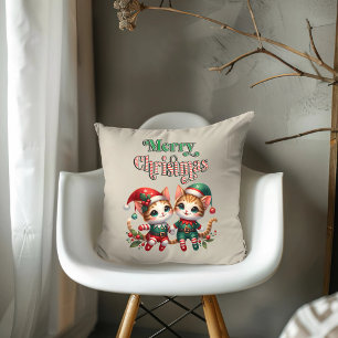 Frohe Weihnachten Kitten Elves Kissen