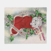 Frohe Weihnachten Kitten Red Strumpf Candy Cane Fleecedecke (Vorderseite (Horizontal))