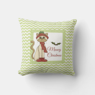 Frohe Weihnachten Kitty mit grünem Chevron-Hinterg Kissen