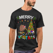Frohe Weihnachten Kiwi Weihnachtsmannmütze Lights T-Shirt (Vorderseite)