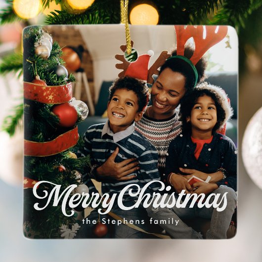 Frohe Weihnachten, klassisch ein Foto Urlaub Keramikornament