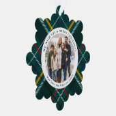 Frohe Weihnachten klassisch grün kariert zwei Foto Ornament Karte (Rechts)