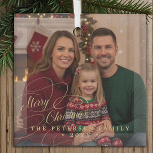 Frohe Weihnachten klassische goldene Schrift Famil Ornament Aus Glas