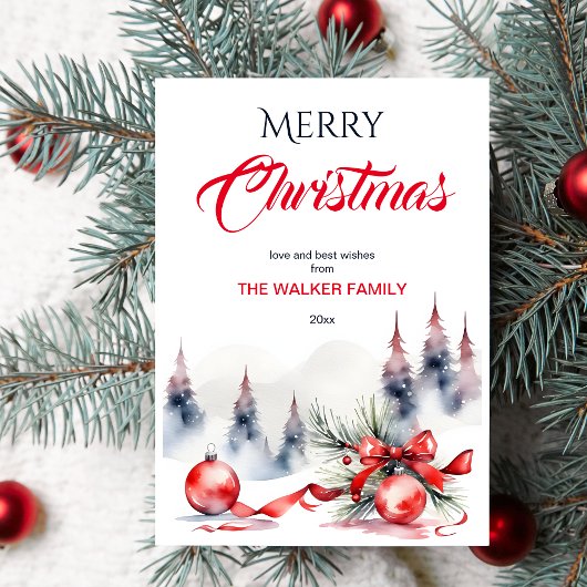 Frohe Weihnachten klassische rote Baubles und Kief