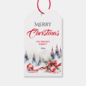 Frohe Weihnachten klassische rote Baubles und Kief Geschenkanhänger (Vorderseite)