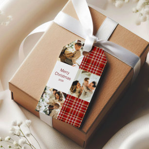 Frohe Weihnachten Klassische rote karierte Fotocol Geschenkanhänger