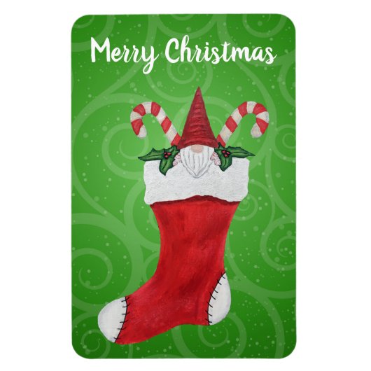 Frohe Weihnachten Klein Gnome Strumpf Grünen Wirbe Magnet (Vertikal)