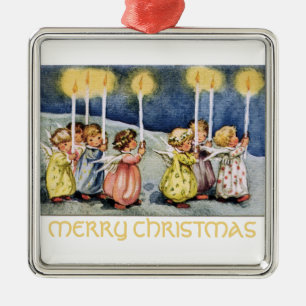 Frohe Weihnachten Kleine Engel Quadratischer Anhän Ornament Aus Metall