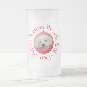 Frohe Weihnachten Kleiner Weißer Hund Mattglas Bierglas