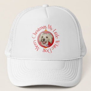 Frohe Weihnachten Kleiner Weißer Hund Pudel / Bich Truckerkappe