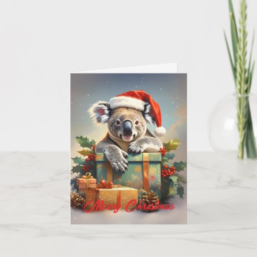 Frohe Weihnachten Koala mit Geschenken und Stechpa (Vorderseite)