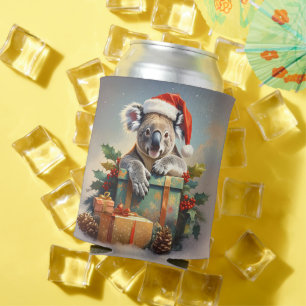 Frohe Weihnachten Koala mit Geschenken und Stechpa Dosenkühler