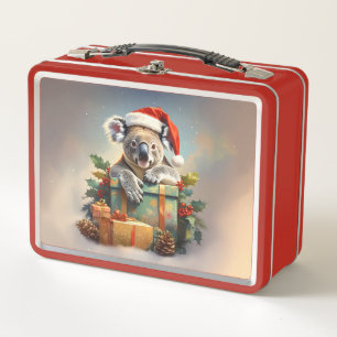 Frohe Weihnachten Koala mit Geschenken und Stechpa Metall Brotdose