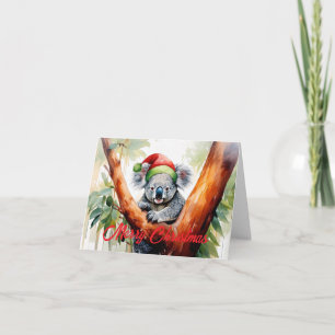 Frohe Weihnachten Koala sitzt in Eukalyptusbaum