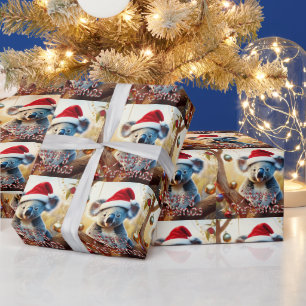 Frohe Weihnachten Koala Weihnachtsmannmütze Gumtre Geschenkpapier