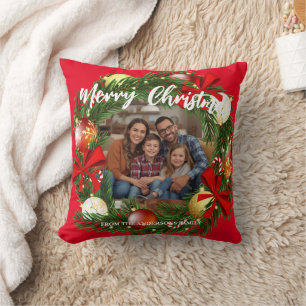 Frohe Weihnachten Kranz Foto Personalisiert Famili Kissen