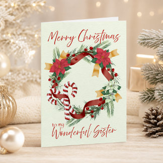 Frohe Weihnachten Kranz für Schwester Karte