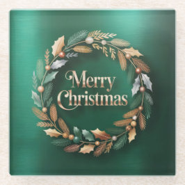 Frohe Weihnachten Kranz Quadrat Glasuntersetzer