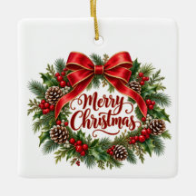 Frohe Weihnachten Kranz Quadrat Keramik-Ornament