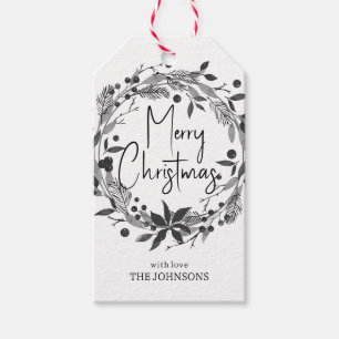 Frohe Weihnachten Kranz Stechpalme Schrift Schwarz Geschenkanhänger