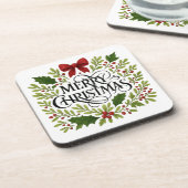 Frohe Weihnachten Kranz Untersetzer Set (Linke Seite)
