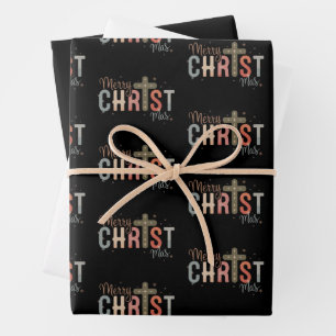 Frohe Weihnachten Kreuz Religiöse Christliche Fami Geschenkpapier Set